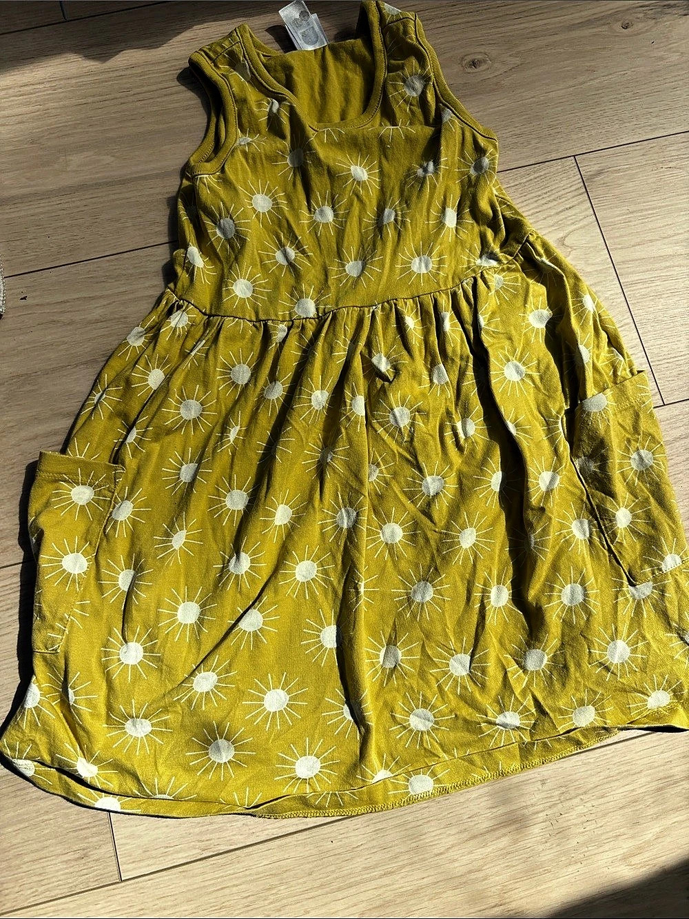 Hanna Andersson Sleeveless Playground Dress with Pockets Yellow & White Girls 8
